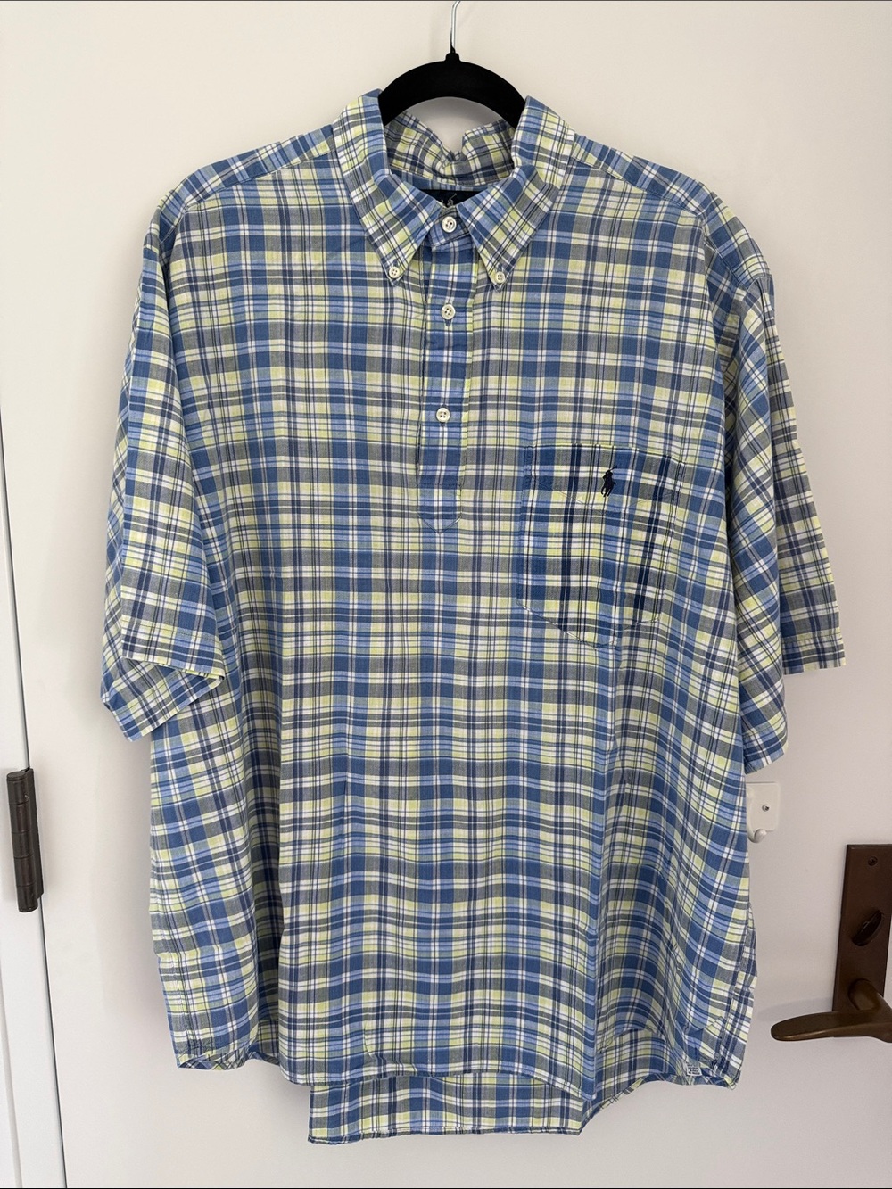 Polo by Ralph Lauren Blue and Yellow Plaid Short-Sleeve quarter placket Shirt.